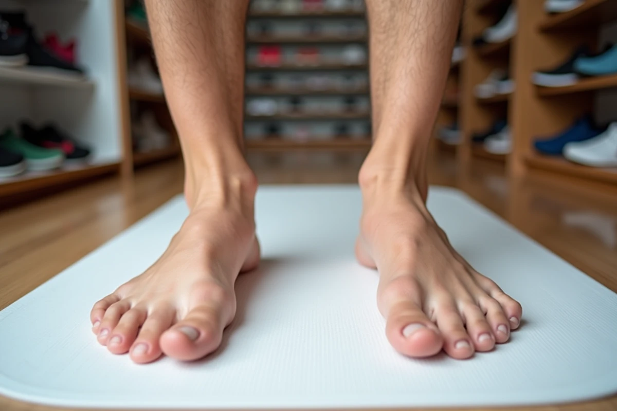 Analyse comparative des arches plantaires sur tapis de foulée en magasin de sport pour comprendre pronation et supination