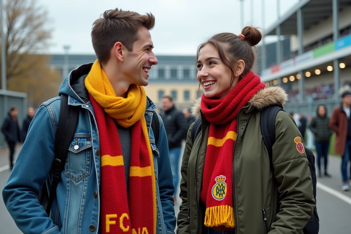 Jeunes fans de football discutant devant l