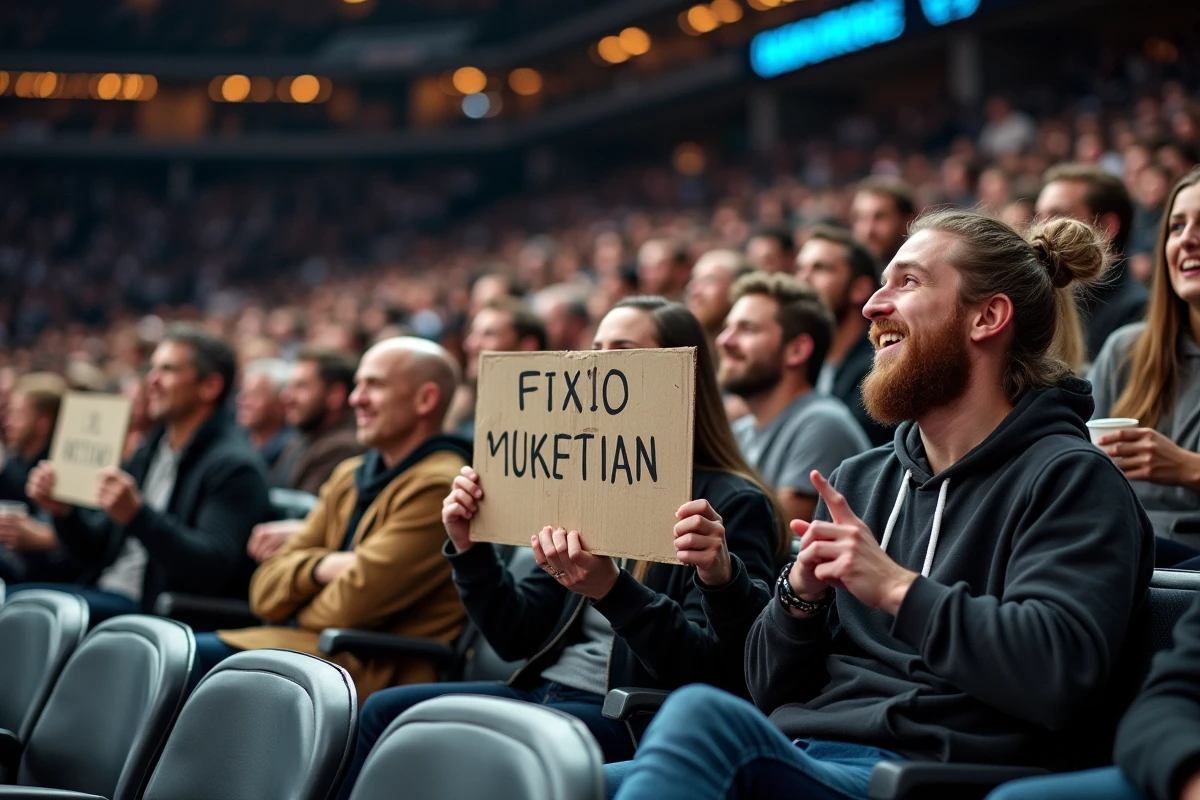 Fans de la WWE en liesse dans les gradins lors du Saturday Night Main Event tenant des pancartes de supporters