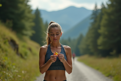 Jeune femme sportive en pleine nature lors d'une course à pied