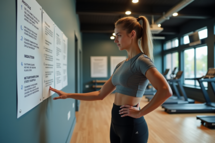 Femme sportive en train de lire les règles du gymnase