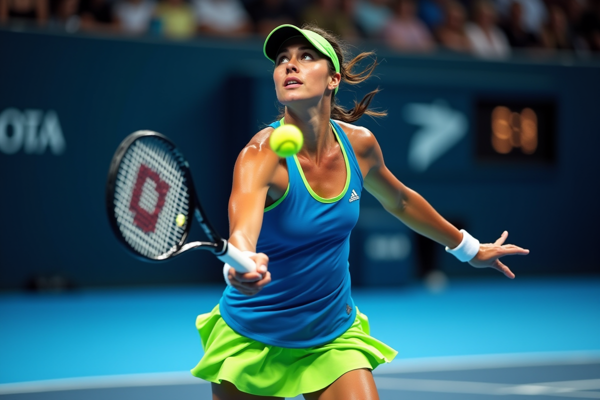 Joueuse de tennis professionnelle en service en intérieur