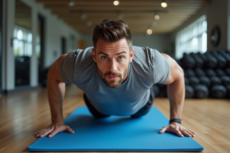 Homme en train de faire un crunch en salle de sport moderne