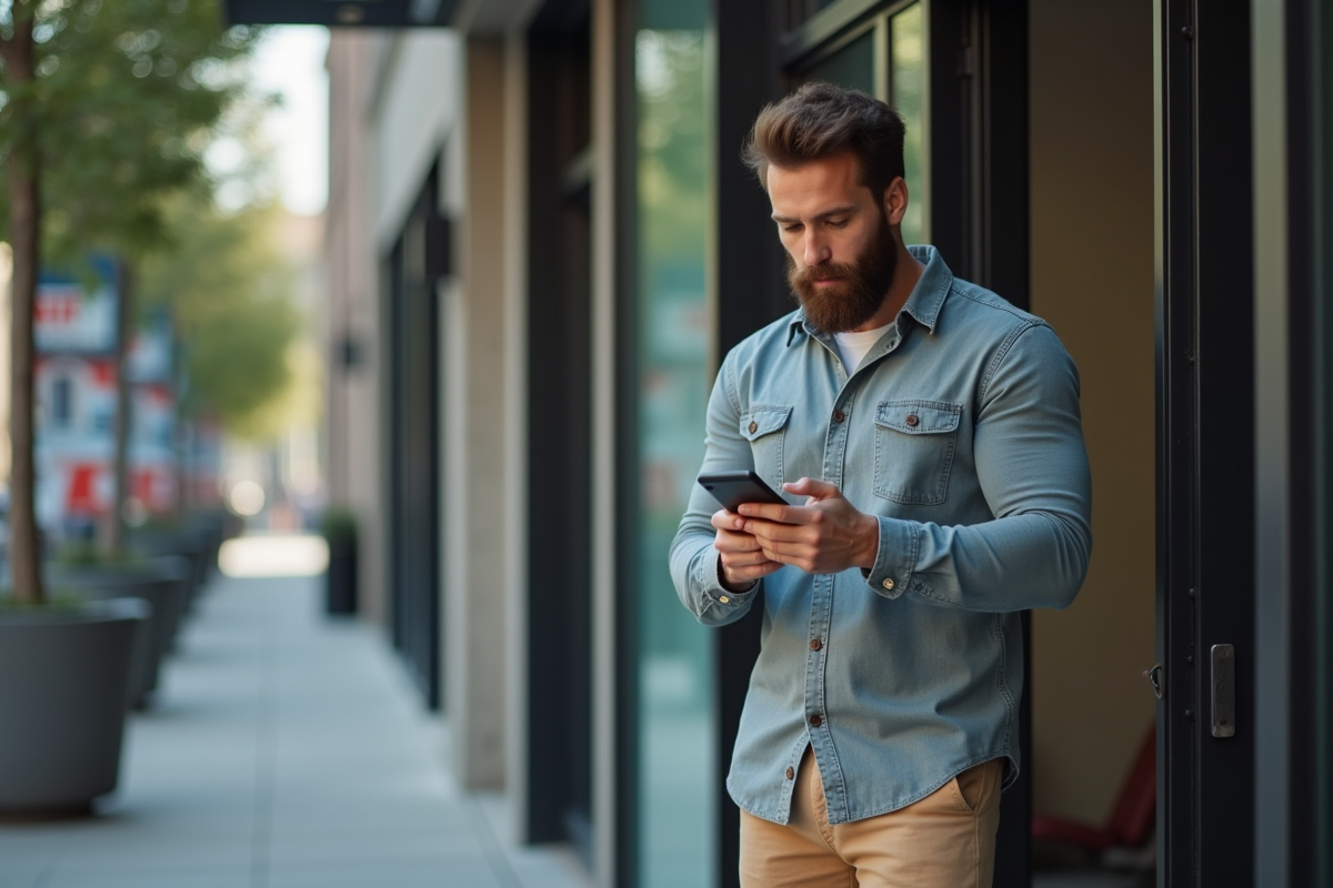 Homme vérifiant un document devant la salle de sport