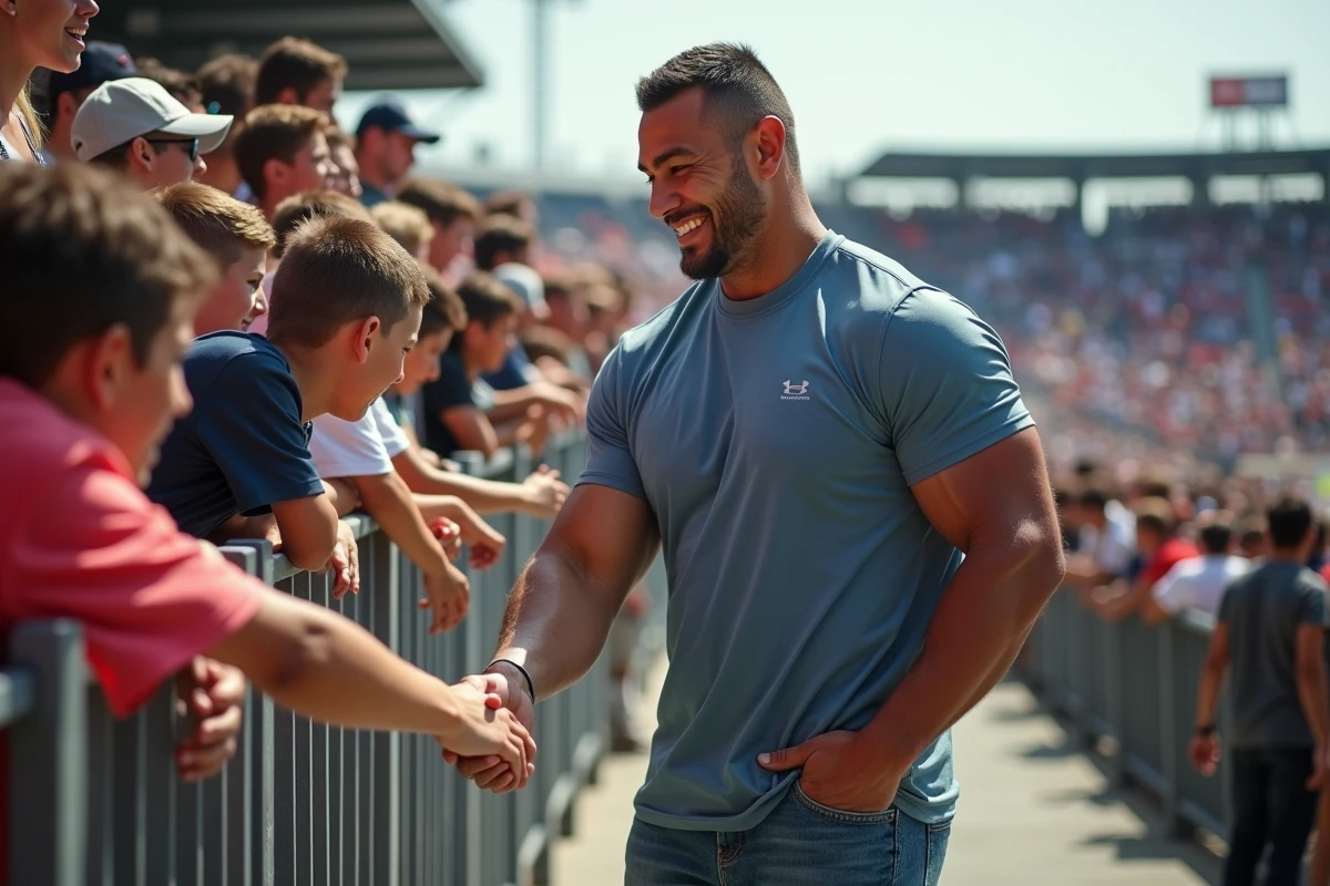 Joe Seanoa saluant des fans lors d un événement extérieur