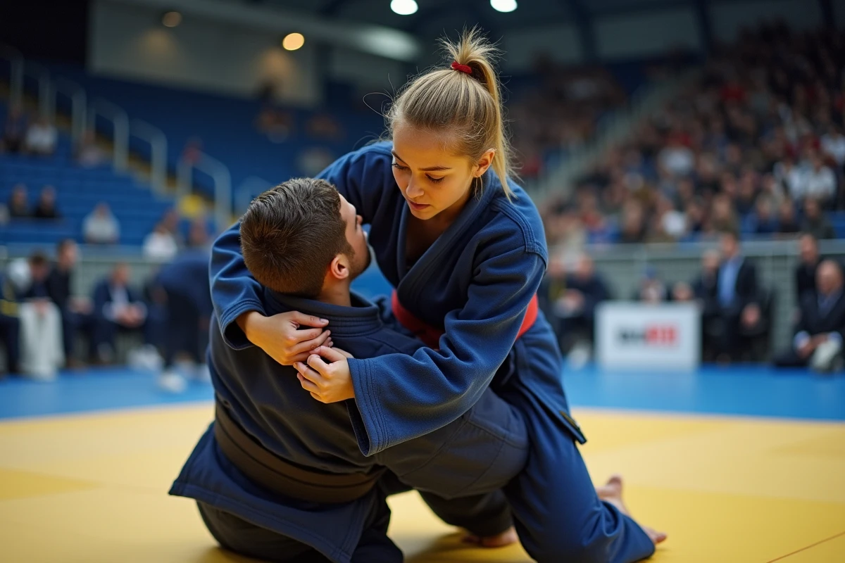 Jeune judoka femme en action lors d’un entraînement de judo