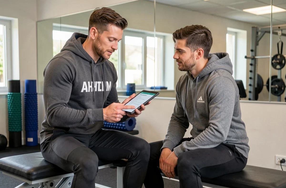 Coach de Mon Coach Perso présentant un plan d'entraînement sur mesure à un client à Saint-Étienne