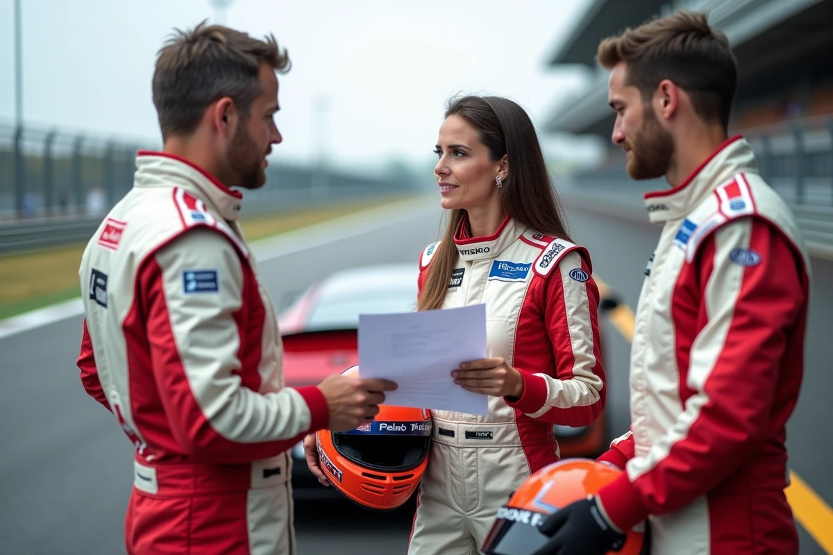Participants d'un stage de pilotage discutant avant de prendre le volant sur circuit
