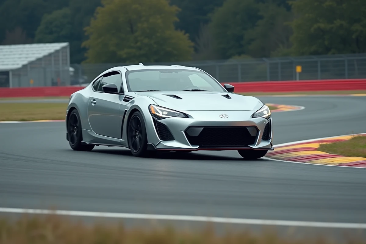 Voiture de sport en pleine action sur circuit lors d'un stage de pilotage professionnel
